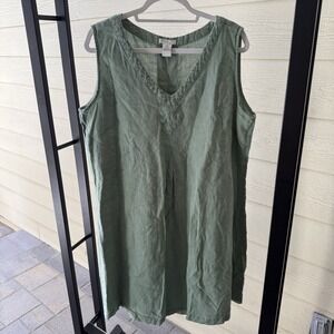 Gillian Grey‎ Linen Sleeveless Dress Sage Green Size 18 Artsy Lagenlook Natural
